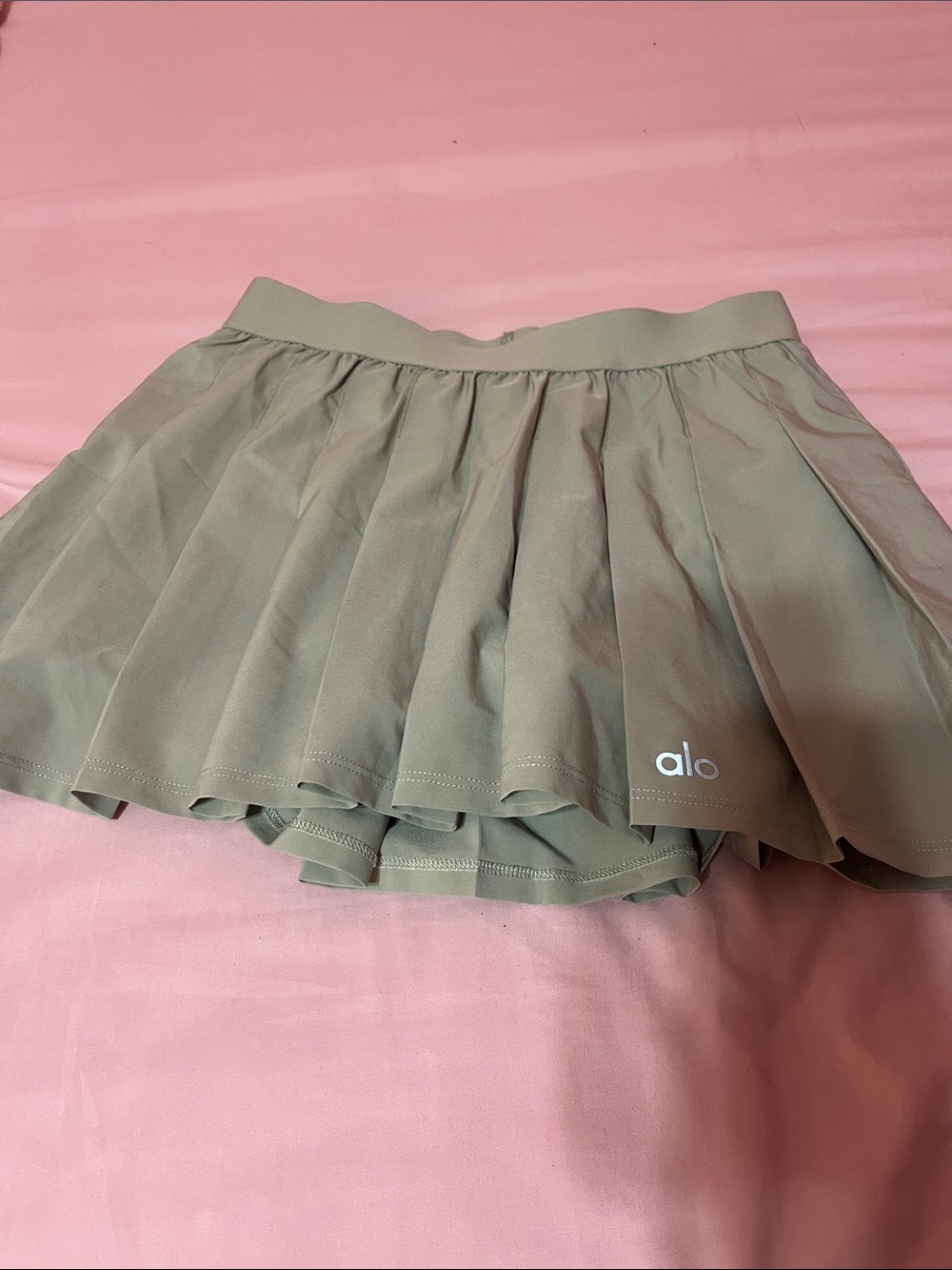 ALO Yoga Sage Green Pleated Skater Skirt with Built-In Shorts